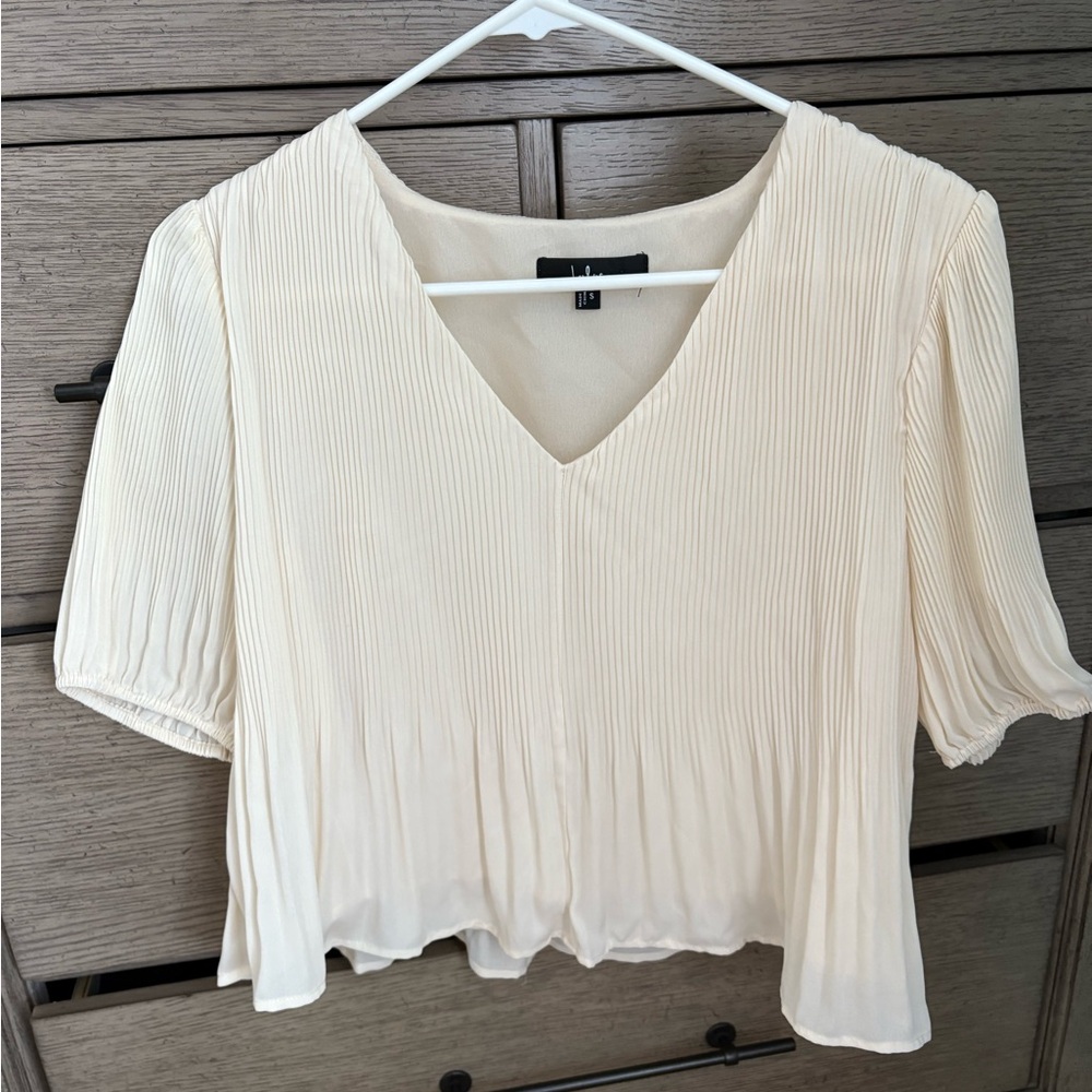 Lulus V-Neck Short Sleeve Blouse - Cream -